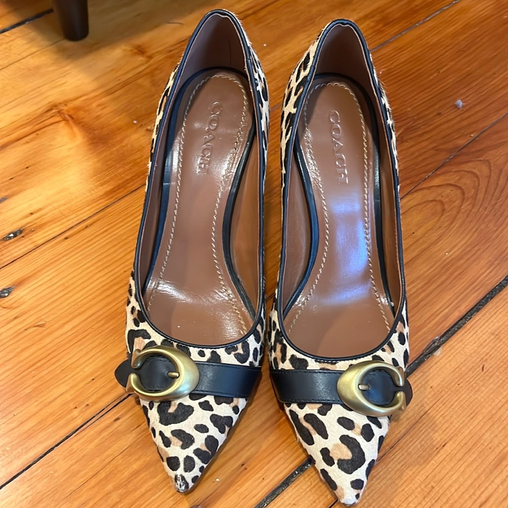 Coach, leopard high heel with C buckle